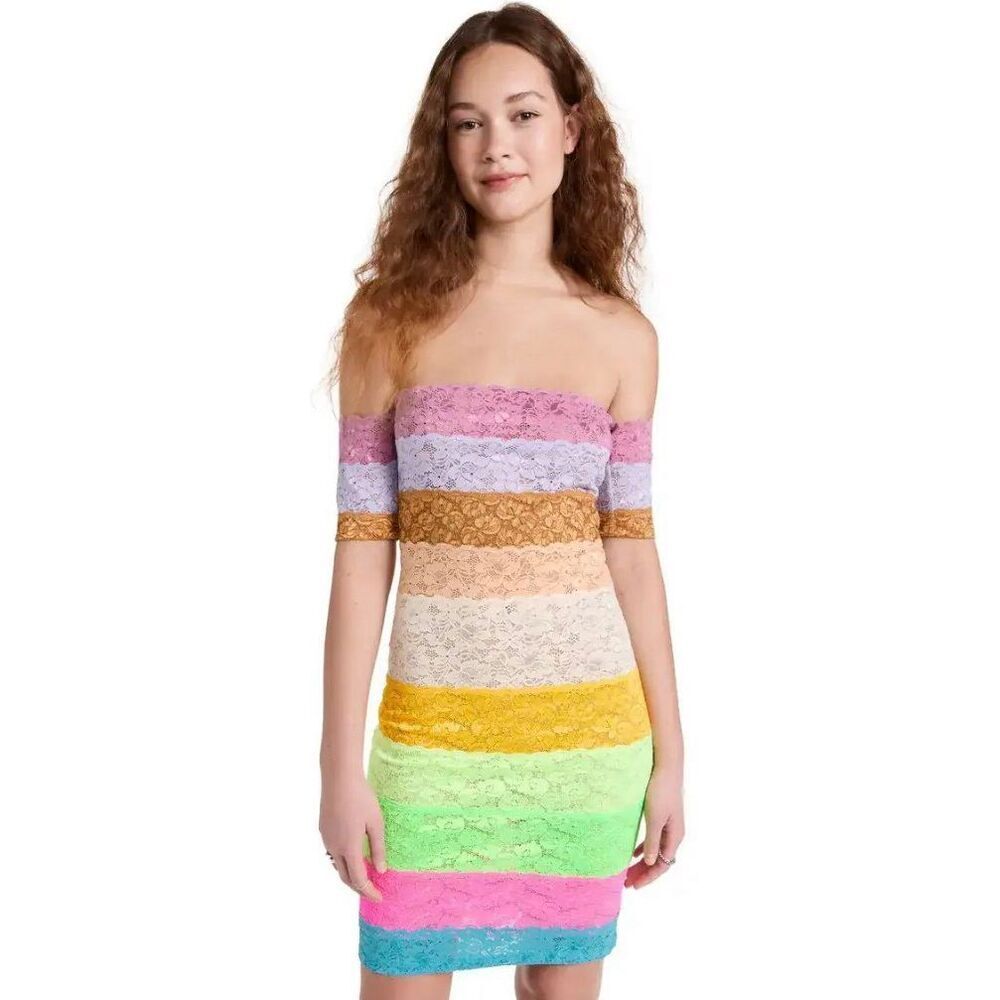 Bruceglen Cake Stripe Lace Bandage Mini Dress NWT Size Small